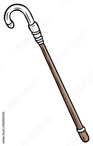 Cartoon-style drawing of a walking stick with a curved handle