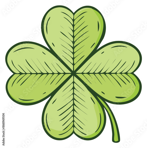 Hand drawn green four leaf clover cartoon illustration for good luck and St Patricks Day celebrations