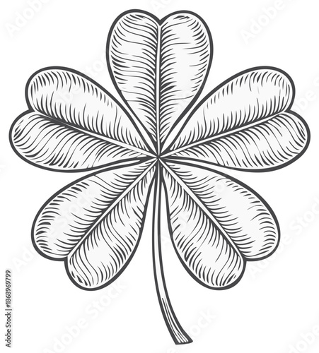 Engraved Style Four Leaf Clover Symbol of Luck and Good Fortune Illustration