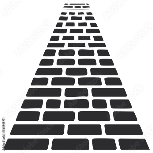 Vector Drawing of a Brick Path Leading Forward; Isolated Stone Paving Walkway Illustration