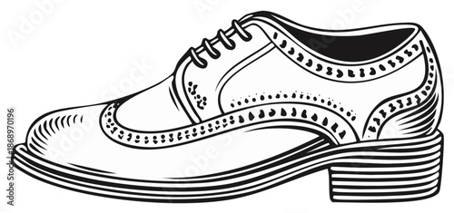 Classic Oxford Wingtip Brogue Shoe Elegant Men's Footwear Vintage Style Line Art