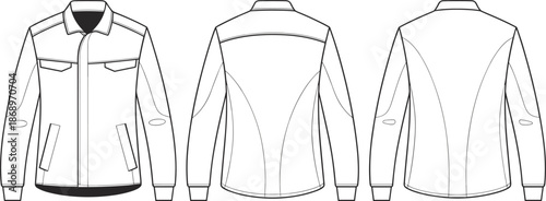 Jacket technical fashion flat, vector CAD drawing, clothing design template, outerwear illustration, apparel sketch, fashion designer resource, pattern 