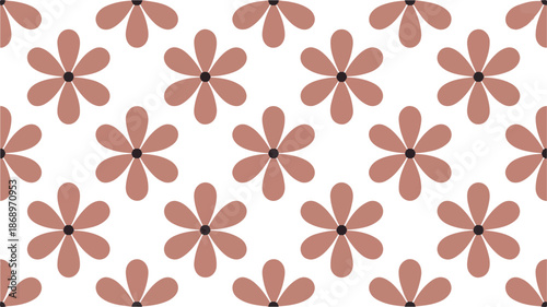 Pink and white floral pattern with black centers on a white background