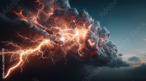 lightning strikes within dark storm clouds during a thunderstorm.