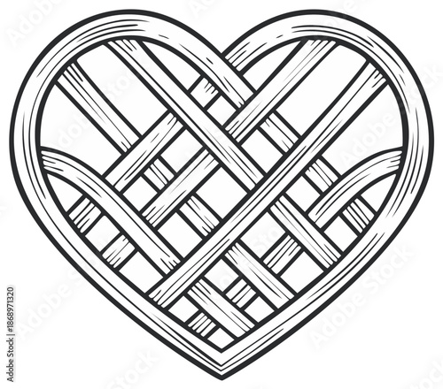 Intricate woven heart shape design with interlocking basket weave pattern