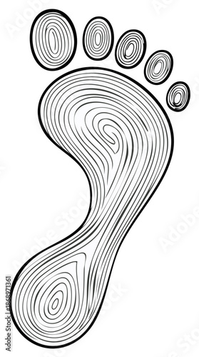 Stylized footprint with wood grain texture and outline on white