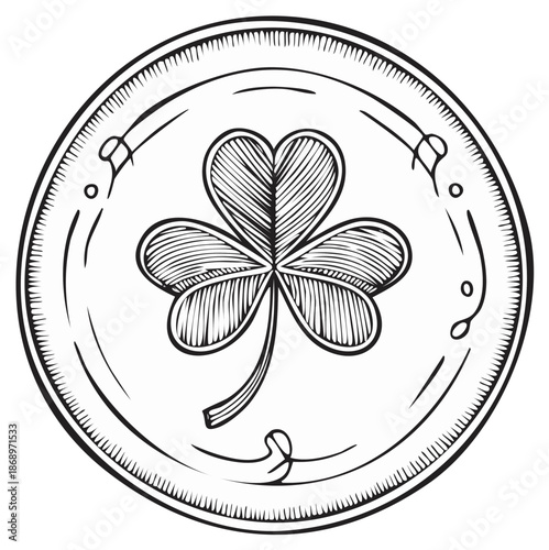 Engraved lucky Irish coin with a three leaf clover symbol for good fortune and wealth