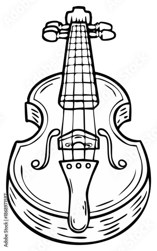 Violin Illustration, Black and White, Classical String Instrument, Hand Drawn, Artistic Design