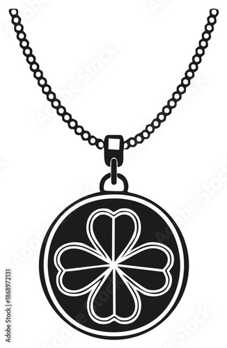 Elegant Four Leaf Clover Pendant Necklace Silhouette Symbol of Good Luck and Fortune