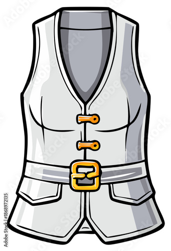 Cartoon waistcoat illustration, white with gold buckle