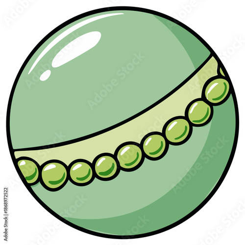 Ornamental Sphere: Green Ball with Decorative Band and Beads Cartoon Style