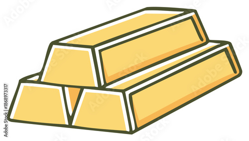 Illustration of gold bars stacked, cartoon style, financial concept