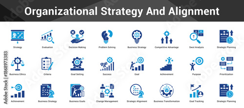 Organizational Strategy And Alignment Cohesive set of minimalist vector icons representing key ideas with visual clarity