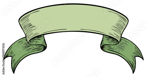 Vintage Green Banner with Hand Drawn Lines and Outline