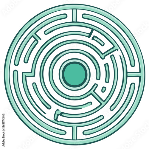 Round labyrinth game riddle to the middle turquoise color lines challenge