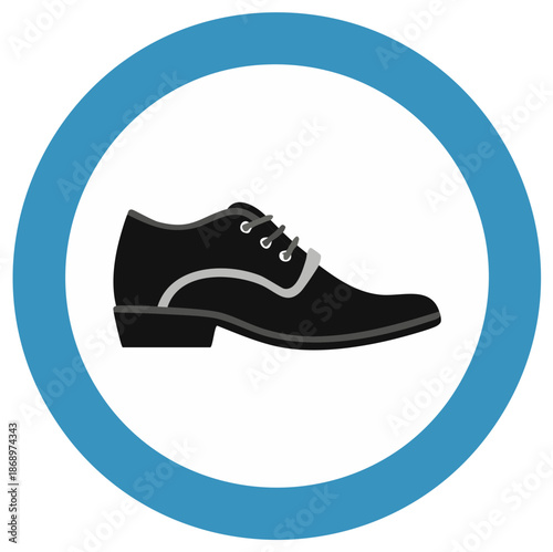 Classic Black Oxford Shoe Illustration Icon in Blue Circle