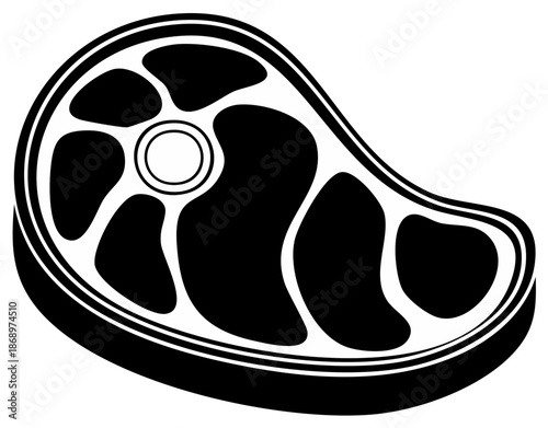 Bold Black Silhouette of a Raw Steak Cut with Bone and Marbling Detail