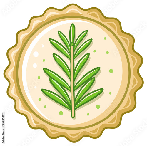 Stylized Rosemary Sprig in Round Border, Aromatic Herb, Culinary Flavor