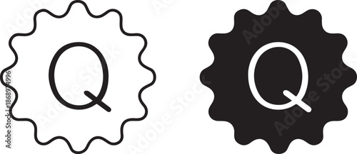 Two gear shapes with letter q isolated on white background, Vector, illustration