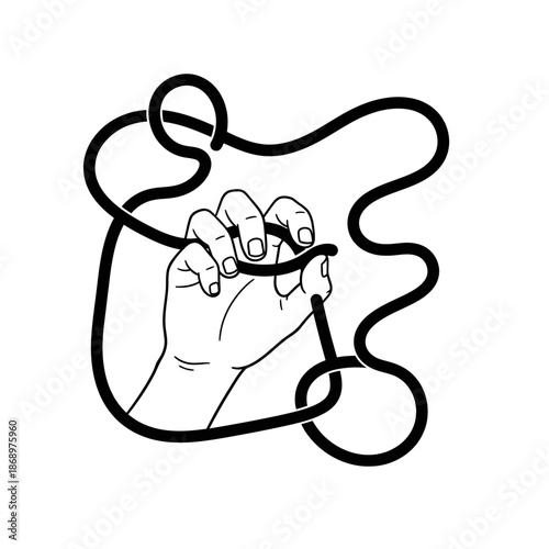A Hand Tied in Knots Symbolizing Difficulty, Confusion, and Entanglement