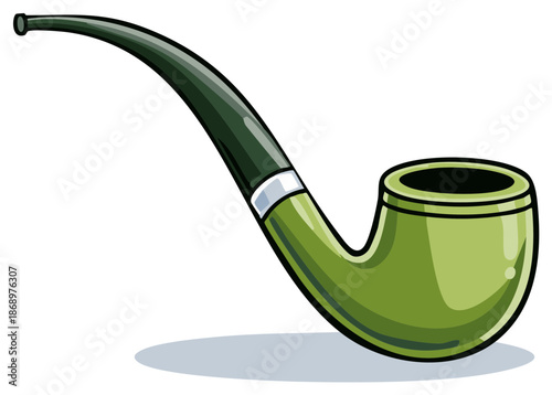 Traditional curved tobacco pipe with green bowl and dark stem illustration