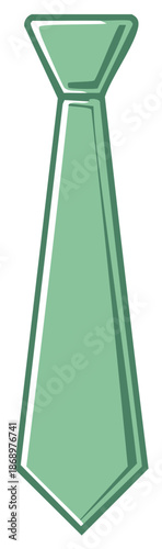 Green necktie illustration. Isolated tie on a white background. Formal attire, business wear concept.