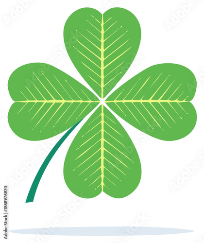 Green four leaf clover illustration with detailed veins on a white background