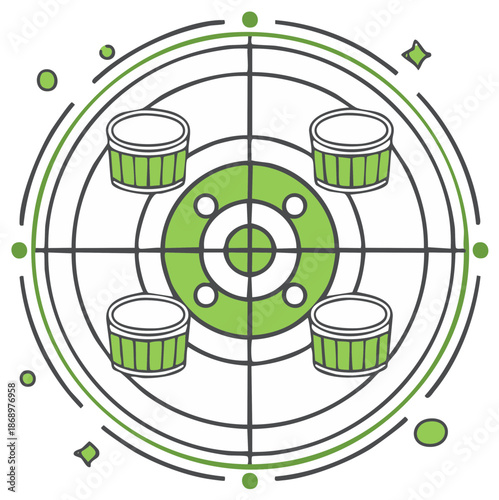 Abstract Geometric Target Design with Drums and Green Accents Decorative Art