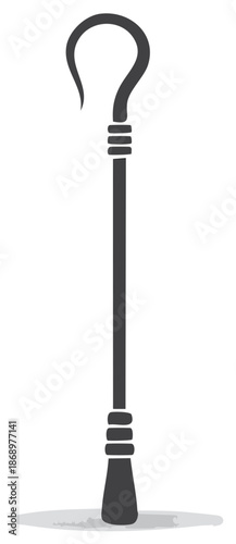 A simple black silhouette icon of a traditional hooked shepherd's crook or biblical staff