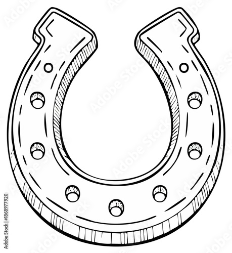 Classic lucky horseshoe good fortune symbol hand drawn line art vector illustration