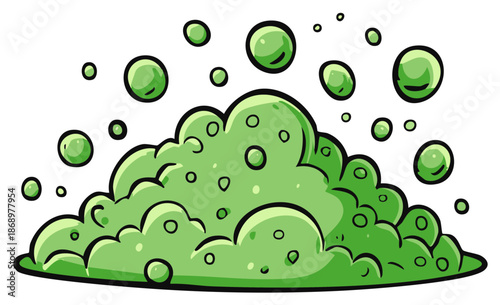 Green bubbles cartoon heap or pile illustration graphic design for science concepts and playful abstract art