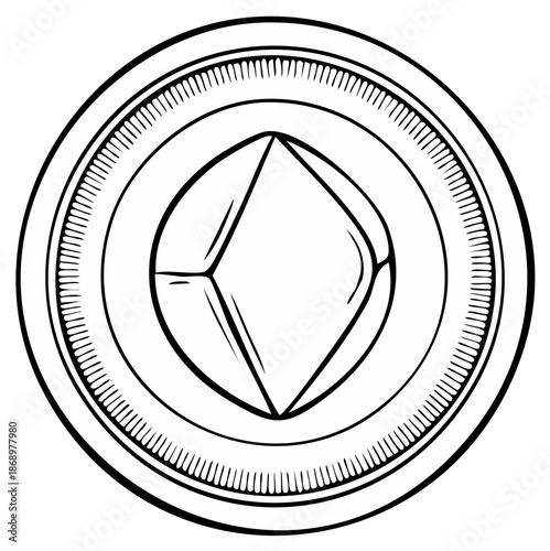 Hand-drawn geometric medallion with diamond shape and textured border in simple line art style