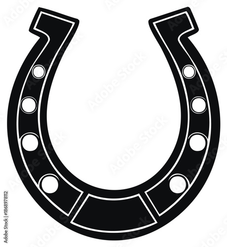 Stylized Horseshoe Graphic Lucky Charm Symbol of Fortune Success and Protection Amulet in Black and White