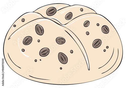 Fresh baked raisin bread illustration soft tan color delicious breakfast food