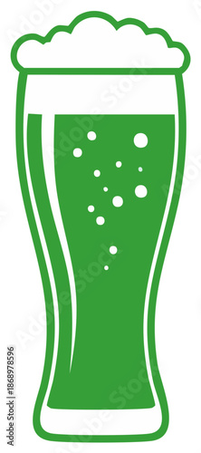 Green Beer Glass with Bubbles and Foam Vector Illustration for Celebrations