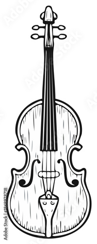 Black and white line drawing of a classic wooden violin musical instrument