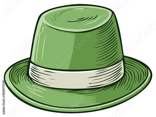 Lucky green fedora hat drawing a classic accessory perfect for St Patricks Day
