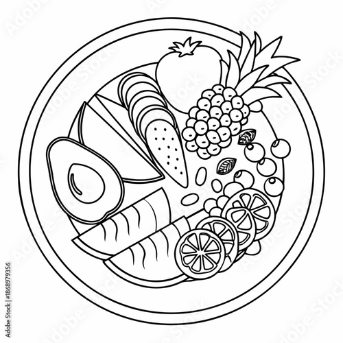 Balanced Diet Plate Icon Vector Outline for Nutrition Plans