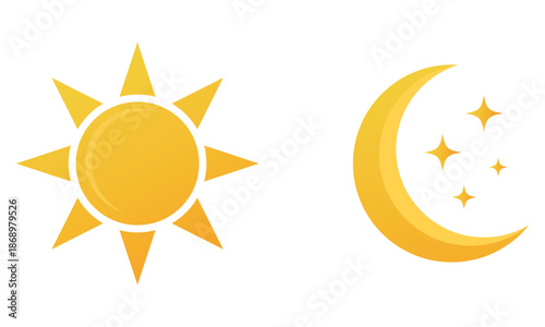 Sun and moon icon. Day and night icon set. Vector illustration.