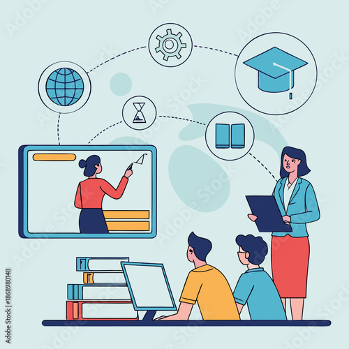 Distance Learning and Online Education Vector Graphic