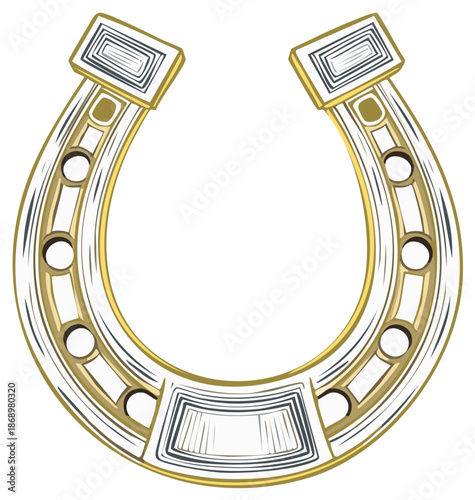 Stylized Golden Horseshoe Illustration Symbolizing Good Luck and Equestrian Heritage