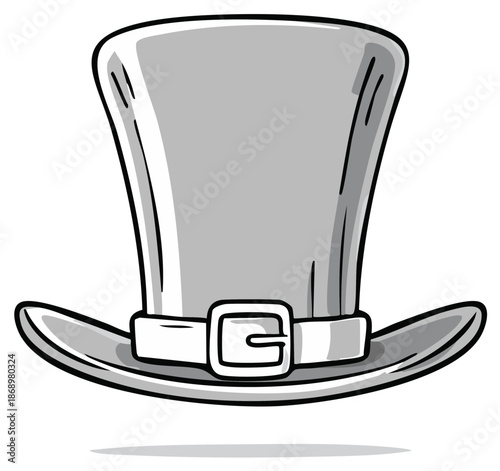 Cartoon Top Hat with Buckle Detail Simple Outline Style