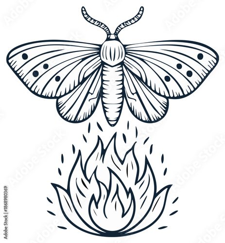 Mysterious Moth Drawn to Abstract Floral Flame Illustration