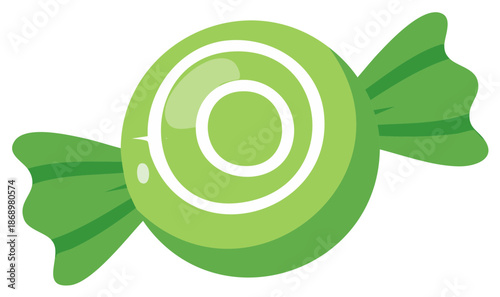 Green Wrapped Candy Illustration with Shiny Glare and Circular Design