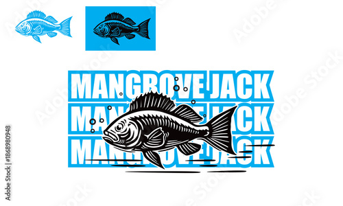 mangrove jack fish logo, great brackish water fish vector illustrations