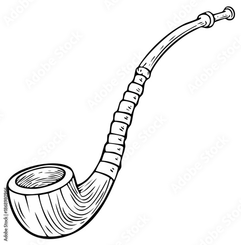 Classic Curved Tobacco Pipe Illustration with Wood Grain Detail