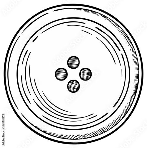 Hand Drawn Sketch of a Four Hole Round Button with Textured Lines