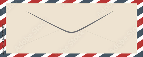 Airmail Envelope frame images with strips. International vintage letter border. Retro air mail postcard with blue and red stripes.  Empty classic postal frame. Vector illustration