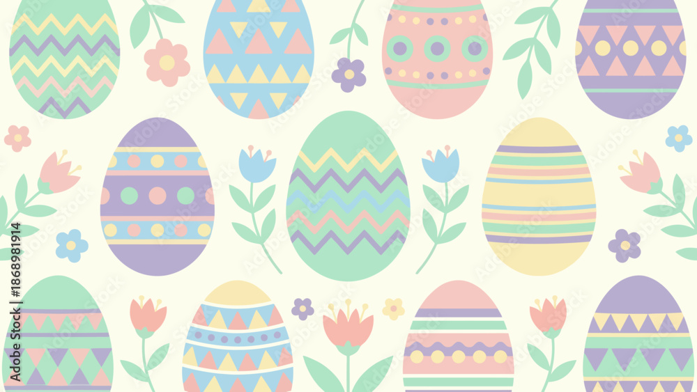 Fototapeta premium Colorful Easter Eggs Pattern with Floral Decorations.