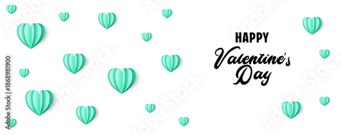 Valentines Day message with paper hearts. flat lay